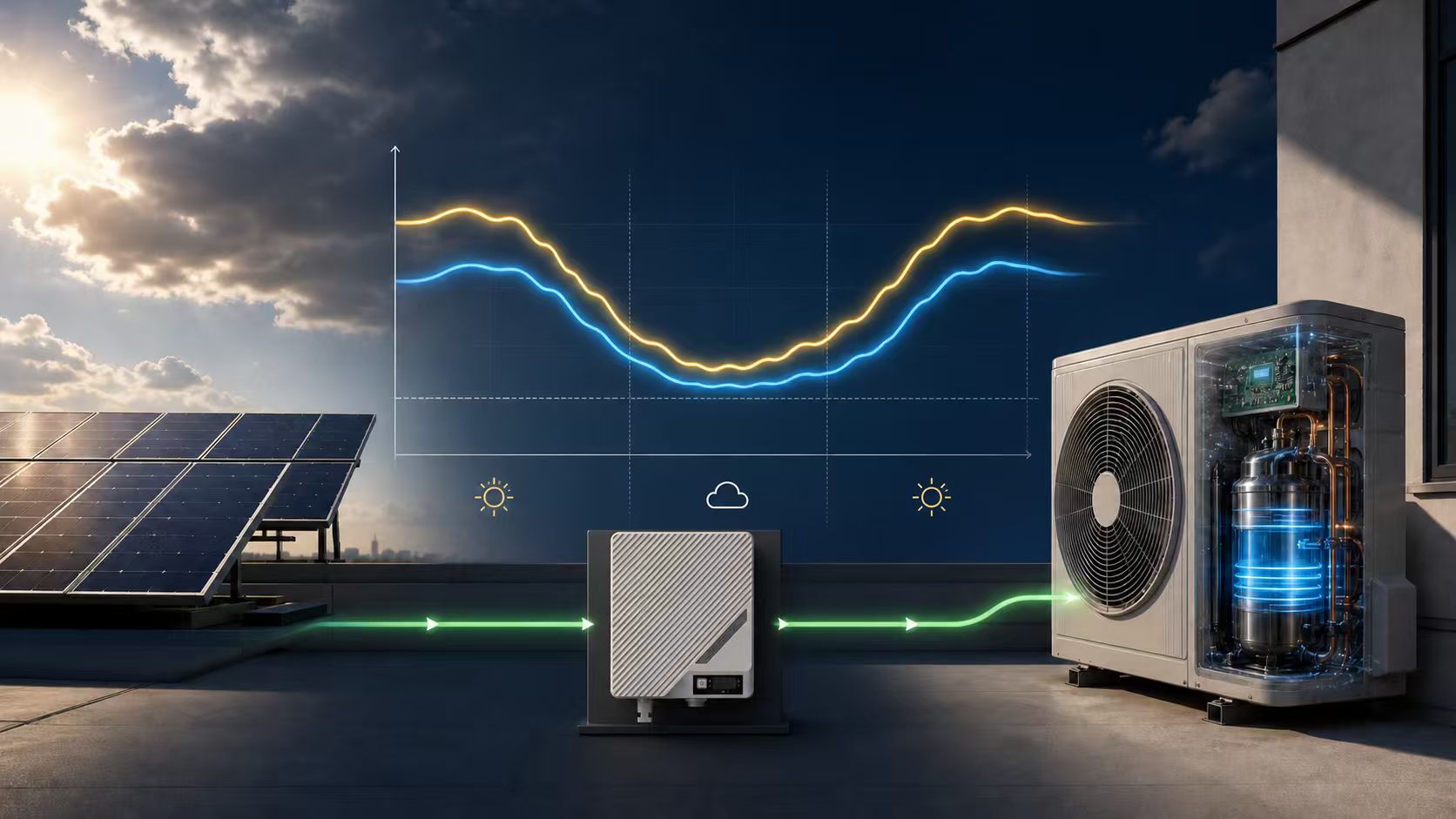 Solar power passing through HS3000 to coordinate pool equipment as sunlight changes